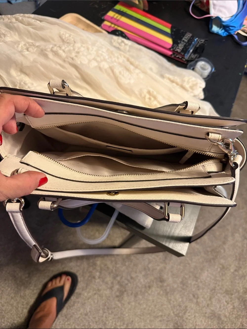 kate spade Cream Saffiano Leather Satchel with Removable Shoulder Strap